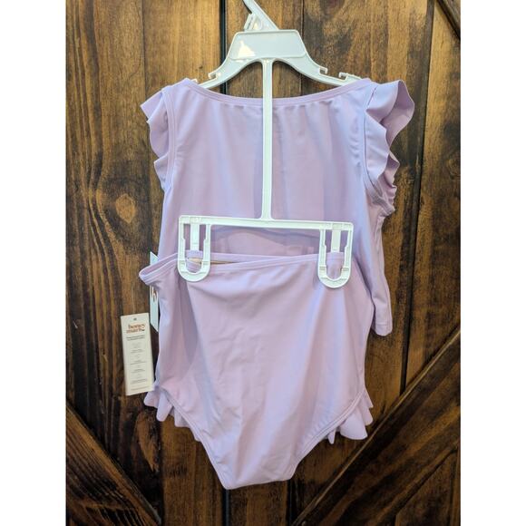 NWT Honey Mark 2-piece Swimsuit Girls Size 9/10 Ruffles Solid Lavender Tankini - Picture 2 of 5